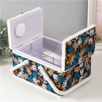 Шкатулка для рукоделия и шитья «Лесные веточки на синем», хранение ниток, иголок, мелочи, 19×26×14.5 см