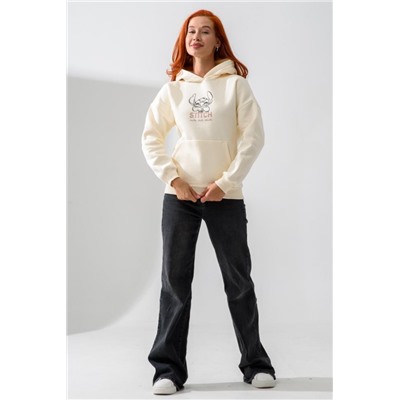 8565 толстовка женская оверсайз (Молочный_стич)