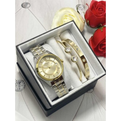 Подарочный набор для женщин часы, 2 браслета + коробка #22863147