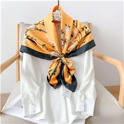 Платок шелковый на голову и шею весенний, мультицвет