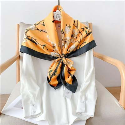 Платок шелковый на голову и шею весенний, мультицвет