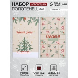 Набор новогодних полотенец Доляна «Зимние праздники» 28×46 см - 2 штуки, 100% хлопок, вафля 160 г/м²