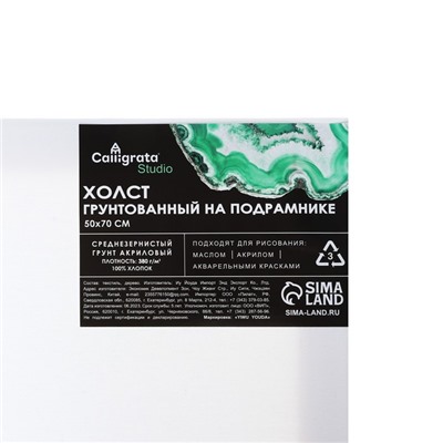 Холст на подрамнике, хлопок 100%, 1.6×50×70 см, Calligrata, акриловый грунт, среднезернистый, 380 г/м²