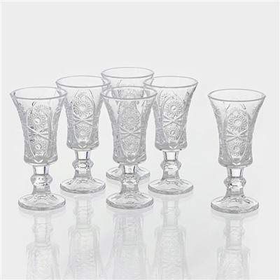 Рюмки Доляна «Ледяная звезда», 40 мл, 10.5×5 см, набор 6 шт., стекло, прозрачные