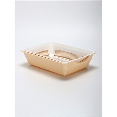 Туалет для кошек, 36×25×9 см, глубокий, с сеткой, пластик, белый, бежевый