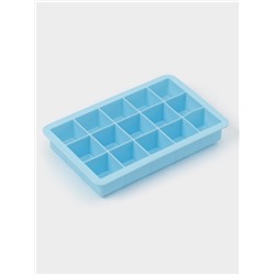 Форма для льда Доляна «Кубик», силикон, 11.7×18.7×3.4 см, 15 ячеек (3.4×3.4 см), голубая