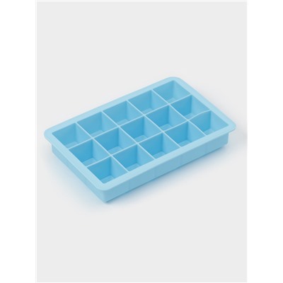 Форма для льда Доляна «Кубик», силикон, 11.7×18.7×3.4 см, 15 ячеек (3.4×3.4 см), голубая