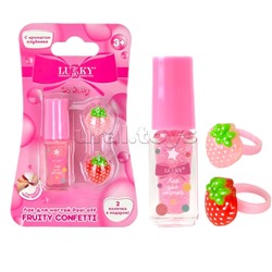 Лак для ногтей peel off с блёстками, 3,5мл, фуксия, аромат клубники, 2 колечка, блистер