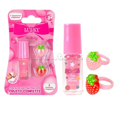 Лак для ногтей peel off с блёстками, 3,5мл, фуксия, аромат клубники, 2 колечка, блистер