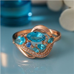 Кольцо 20 р, ювелирная бижутерия коллекция "Дубай", покрытие позолота, вставка: фианиты, цвет: голубой, арт.314.955-20