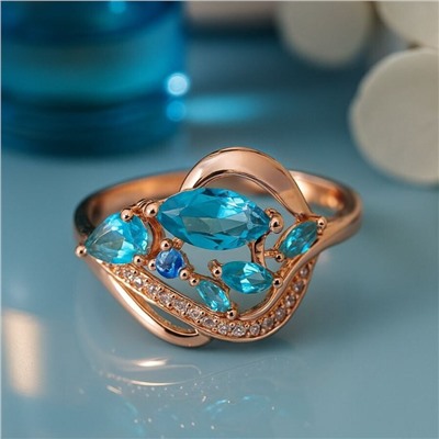 Кольцо 19 р, ювелирная бижутерия коллекция "Дубай", покрытие позолота, вставка: фианиты, цвет: голубой, арт.314.955-19
