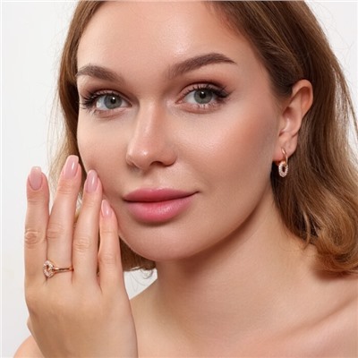 Комплект ювелирной бижутерии коллекция "Дубай" серьги, кулон и кольцо 17 р, покрытие позолота, вставка: фианиты, цвет: прозрачный, арт.314.840-17