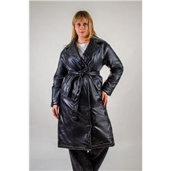 Стеганое теплое пальто из экокожи, арт.355