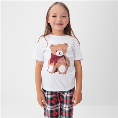 Пижама для девочки новогодняя (футболка и брюки) KAFTAN Christmas time размер 34 (122-128 см), бело-красная