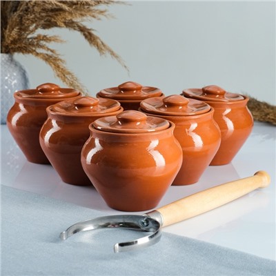 Горшочки для запекания Вятская керамика, набор 5 шт. с ухватом, 500 мл, оранжевые