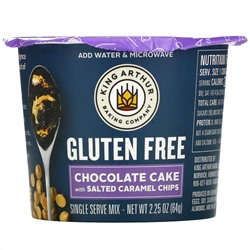 King Arthur Flour, Gluten Free, Chocolate Cake With Salted Caramel Chips, Single Serve Mix, 2.25 oz (64 g)