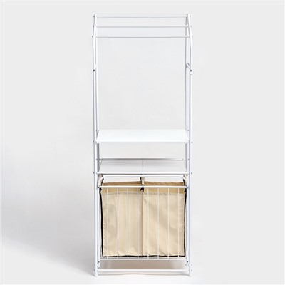 Стеллаж с двойной корзиной для белья и перекладинами, 2-х ярусный, 60×35×160 см, белый