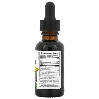 Nature's Plus, Herbal Actives, листья оливы, без спирта, 30 мл (1 жидк. унция)