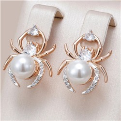 Серьги Паук с жемчугом, покрытие позолота 585 пробы,H1697, арт.314.074