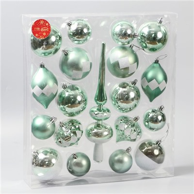 Ёлочные игрушки «Льдинки», шары новогодние, набор 19 шт., зелёный