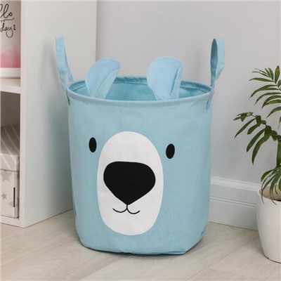 Корзина бельевая текстильная «Мишутка», 36×35 см, голубая