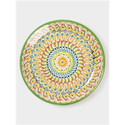 Ляган узбекский Риштанская керамика «Узоры», d=36 см, зелёный