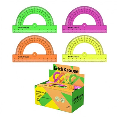 Транспортир 180 градусов 10 см пластиковый Neon Solid ассорти из 4 цветов 57906 ErichKrause