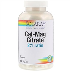 Solaray, Cal-Mag цитрат 2: 1, 360 растительных капсул