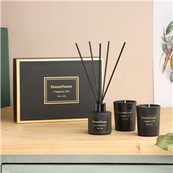 Набор свечей с диффузором Home Flower, хилтон, (2 свечи по 50 г+ 1 диффузор 50 мл)