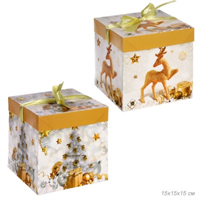 Коробка подарочная 15х15х15 см складная / 115-M /уп 12/840/Новый год
