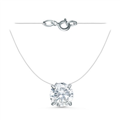 Колье на леске из серебра с фианитом родированное 6102002