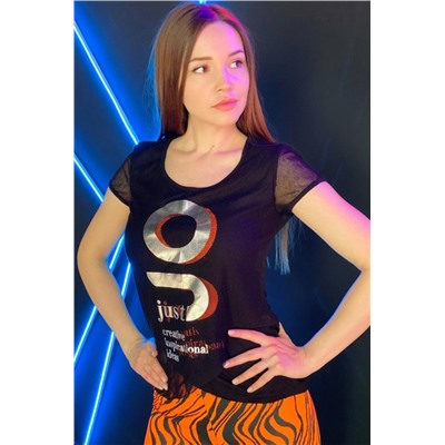 Футболка 8077 (Черный_оранжевый)