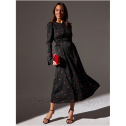 Платье с завязками на талии миди женское MINAKU Flower, размер 44, чёрное, красное