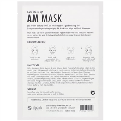 Meg Cosmetics, Good Morning AM Mask, 1 Sheet, 0.84 fl oz (25 ml)