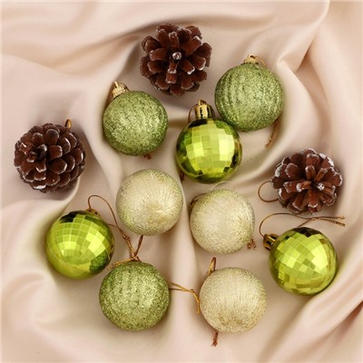 Ёлочные игрушки «Домик», шары новогодние, набор 12 шт. (6 шаров,3 шишки, 3 подарка)