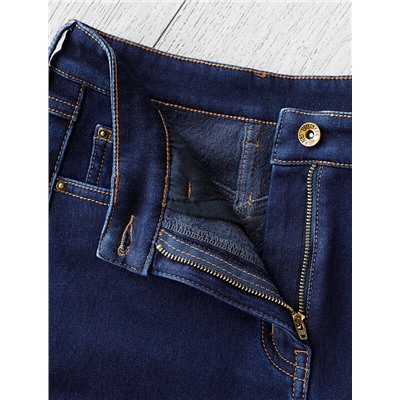 Джинсы-трубы из эластичного денима на флисе