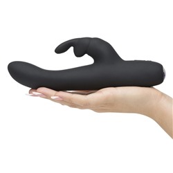Черный вибратор с клиторальным отростком Greedy Girl Slimline Rabbit Vibrator - 22,8 см.