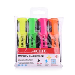Набор маркеров-выделителей (04 цв - желт, зел, оран, роз) плоский корпус с каучуковыми вставками, с клипом, скошенный наконечник, ширина линии 1-5 мм