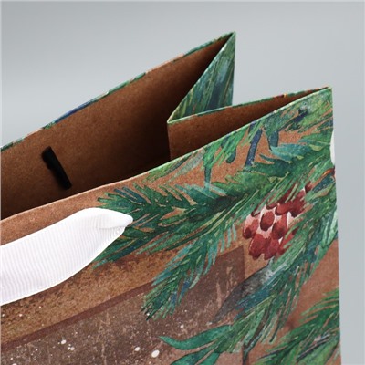 Пакет подарочный новогодний крафтовый «С Новым годом», L 31×40×11.5 см