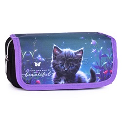 Пенал "Beautiful Cat" 20,5x9,5x7 см, прямоугольный для 40 предметов, отделение на молнии, наружный карман на молнии, с верхней створкой на липучке, плотный износостойкий полиэстер с водоотталкивающей пропиткой