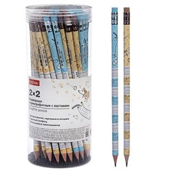Карандаш черногр. "2х2" круглый с ластиком НВ, из черного дерева 092487 Хатбер