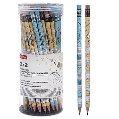 Карандаш черногр. "2х2" круглый с ластиком НВ, из черного дерева 092487 Хатбер