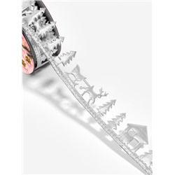 Лента декоративная фигурная «Новогодний лес», 30 мм, 9±0.5 м, цвет серебряный