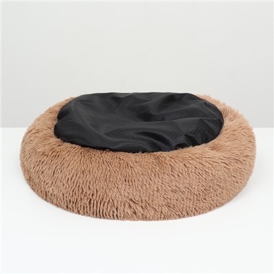 Лежанка для собак и кошек, длинный мех, 80×80×25 см, коричневая