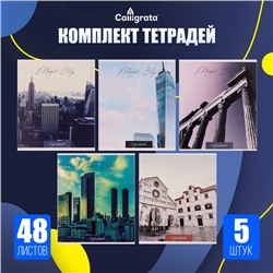 Набор тетрадей, 48 листов в клетку Calligrata «Города», серые листы, 5 штук