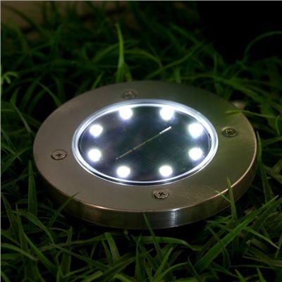 Садовый светильник, уличный, на солнечной батарее, 8 LED, свечение белое