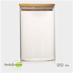 Банка для сыпучих BellaTenero «Эко», 950 мл, 10×15.5 см, с бамбуковой крышкой, стекло, прозрачная