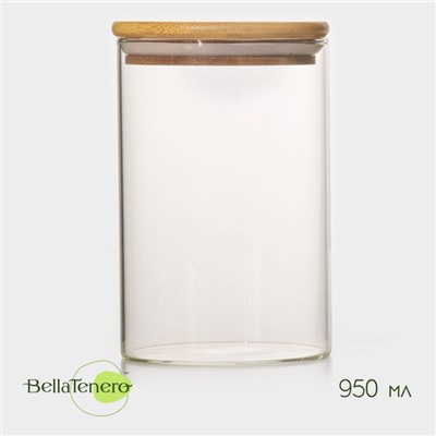 Банка для сыпучих BellaTenero «Эко», 950 мл, 10×15.5 см, с бамбуковой крышкой, стекло, прозрачная