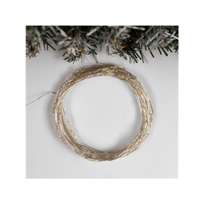 Гирлянда «Нить» 10 м роса, IP20, серебристая нить, 100 LED, свечение тёплое белое, 12 В