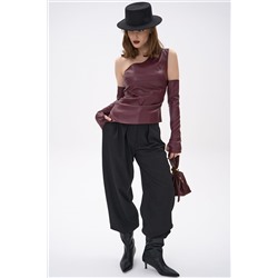 Кожаный топ с рукавами Рикси (бордовый)